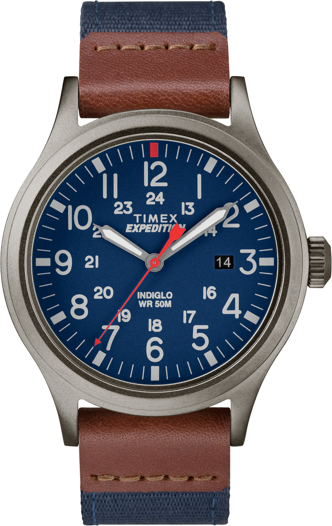 Timex TW4B14100 Men's Expedition Scout Navy Blue Nylon Strap with Brown Leather Trim Watch