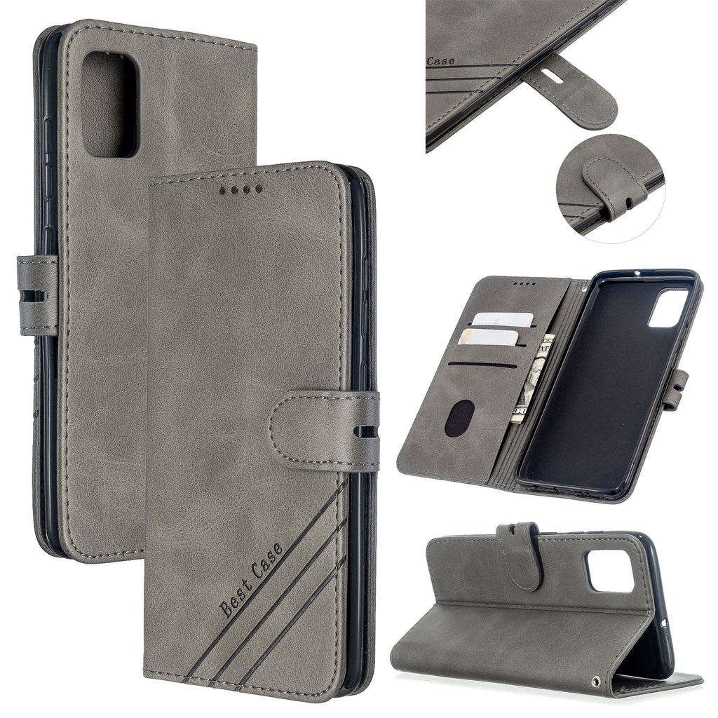 For Samsung A51/A71/M30S Case Soft Leather Cover with Denim Texture Precise Cutouts Wallet Design Buckle Closure Smartphone Shell gray