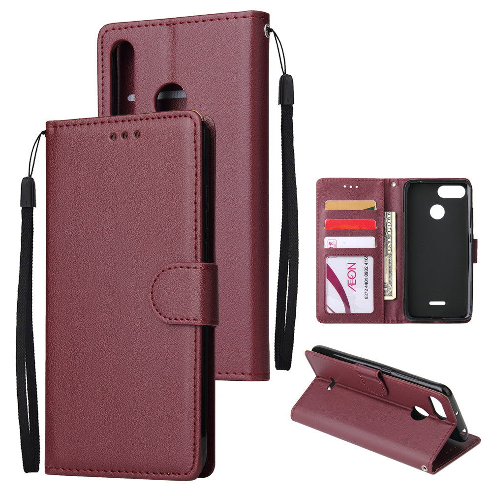 For HUAWEI P30 lite/nova 4E Flip-type Leather Protective Phone Case with 3 Card Position Buckle Design Phone Cover Red wine
