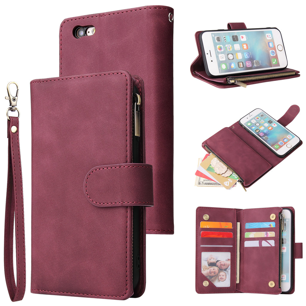 For iPhone 6 / 6S iPhone 6 plus / 6S plus iPhone 7 / 8 iPhone 7 plus / 8 plus Smart Phone Cover Coin Pocket with Cards Bracket Zipper Phone PU Leather Case Phone Cover iPhone 6 / 6S