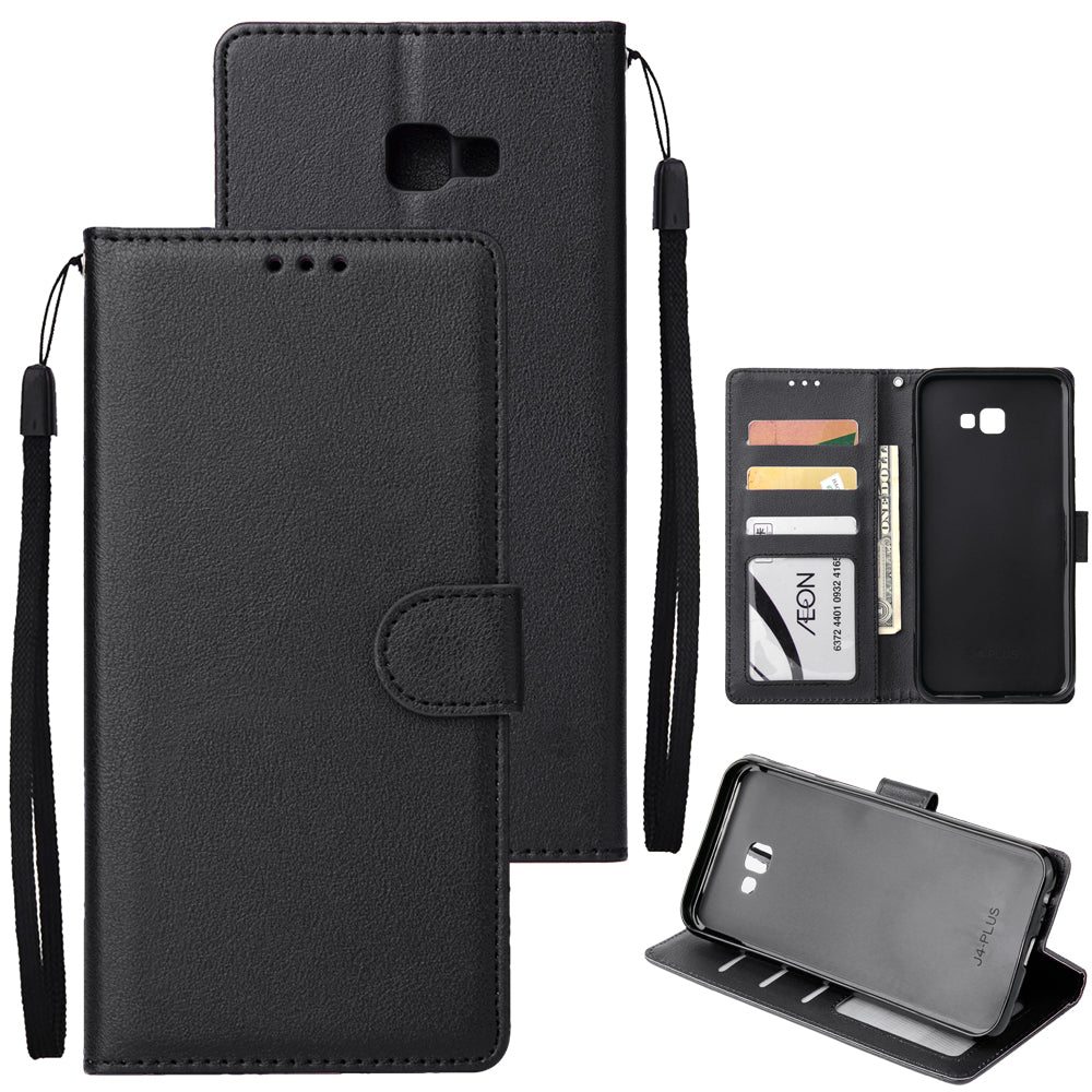 For Samsung J4 plus Flip-type Leather Protective Phone Case with 3 Card Position Buckle Design Phone Cover black
