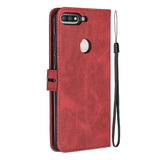 For HUAWEI Honor 7C-Enjoy 8-Y7 2018-Y7 Pro 2018 Denim Pattern Solid Color Flip Wallet PU Leather Protective Phone Case with Buckle & Bracket red