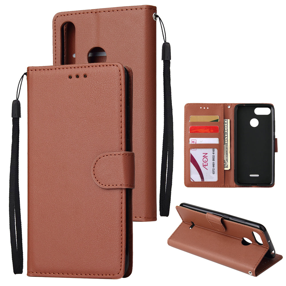 For HUAWEI P30 lite/nova 4E Flip-type Leather Protective Phone Case with 3 Card Position Buckle Design Phone Cover brown