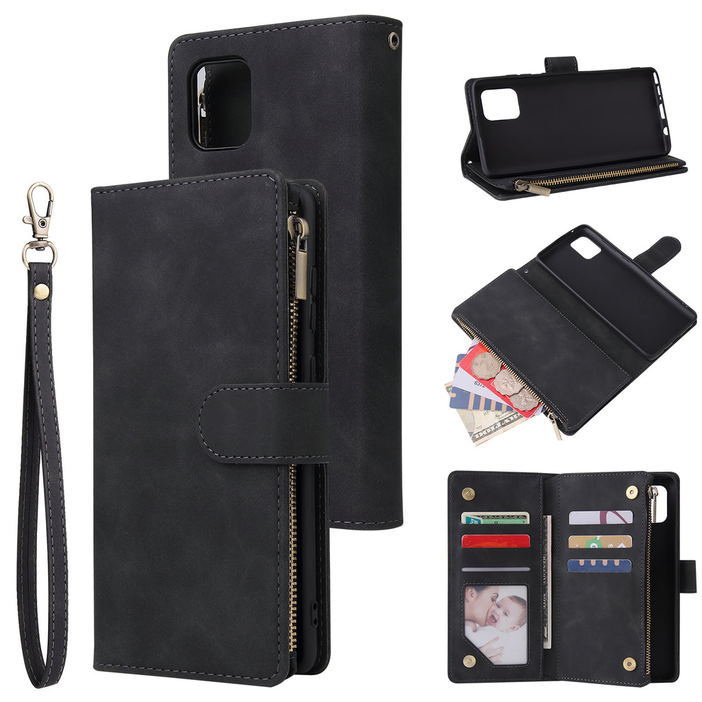For Samsung NOTE 10 Lite Case Smartphone Shell Wallet Design Zipper Closure Overall Protection Cellphone Cover 1 black