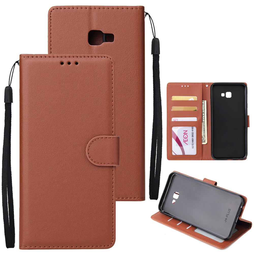 For Samsung J4 plus Flip-type Leather Protective Phone Case with 3 Card Position Buckle Design Phone Cover brown