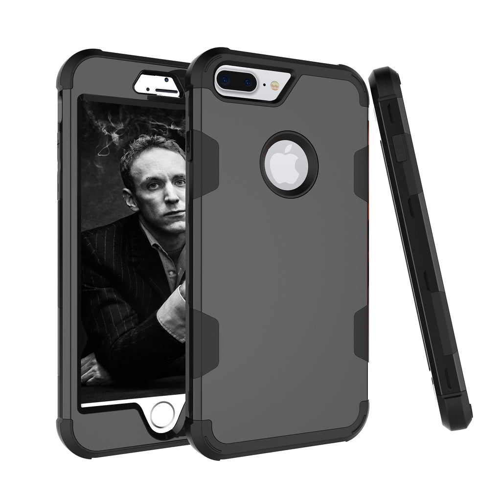 For iPhone 7 plus PC+ Silicone 2 in 1 Hit Color Tri-proof Shockproof Dustproof Anti-fall Protective Cover Back Case black