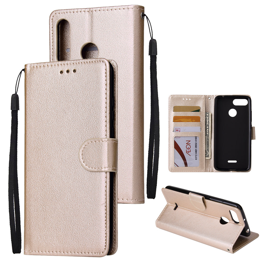 For HUAWEI P30 lite/nova 4E Flip-type Leather Protective Phone Case with 3 Card Position Buckle Design Phone Cover Gold
