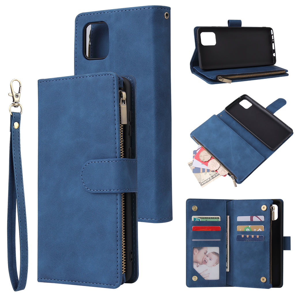 For Samsung NOTE 10 Lite Case Smartphone Shell Wallet Design Zipper Closure Overall Protection Cellphone Cover 2 blue