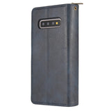For Samsung S10/S20/S10E/ S10 Plus Pu Leather  Mobile Phone Cover Zipper Card Bag + Wrist Strap blue