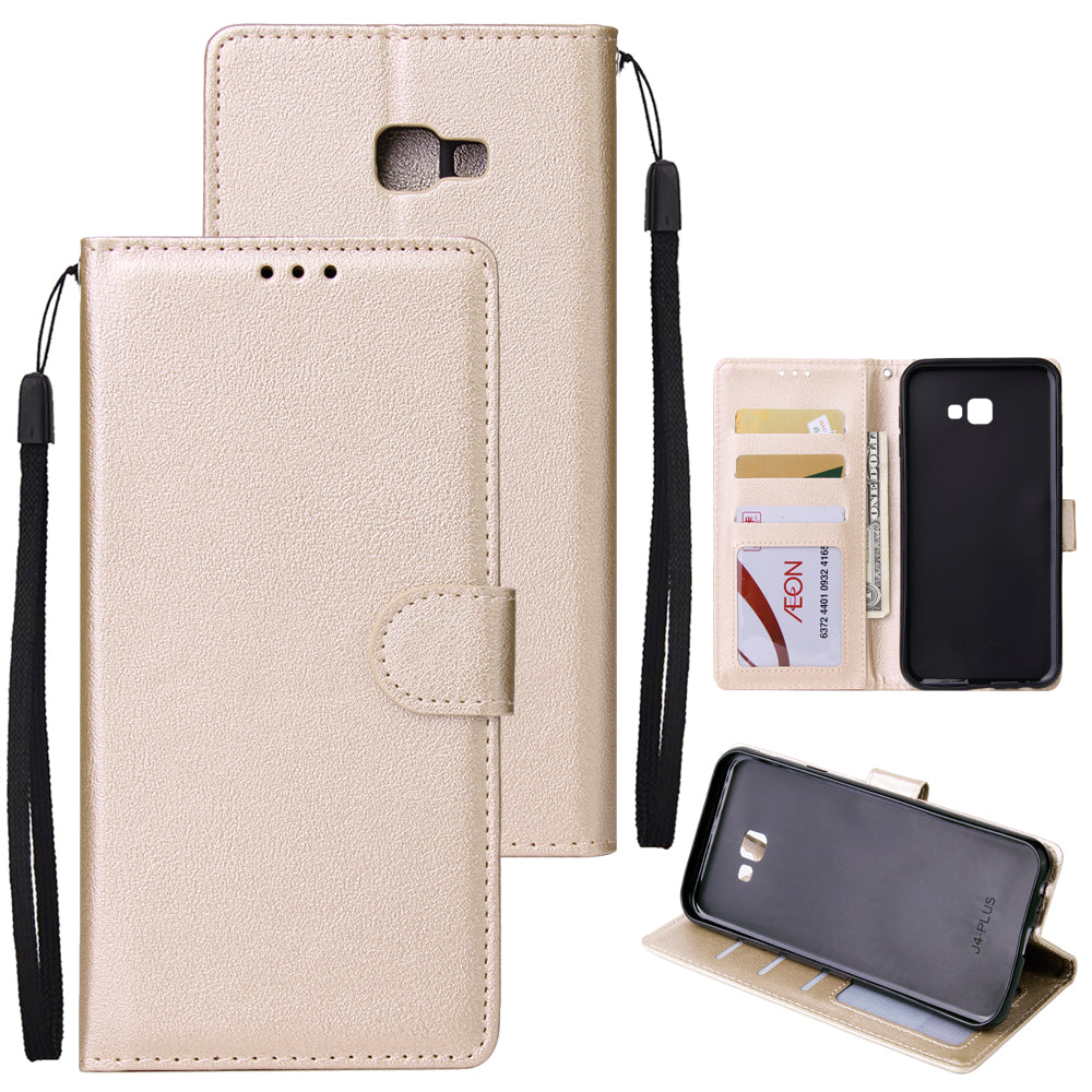 For Samsung J4 plus Flip-type Leather Protective Phone Case with 3 Card Position Buckle Design Phone Cover Gold