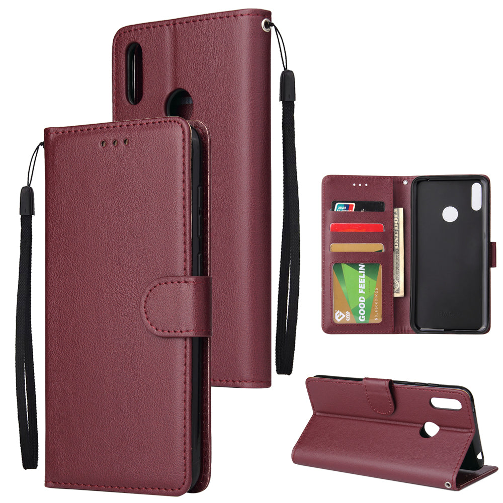 For HUAWEI Enjoy 9/ Y7 2019 /Y7 PRO 2019/Y7 PRIME 2019 Flip-type Leather Protective Phone Case with 3 Card Position Buckle Design Phone Cover  Red wine