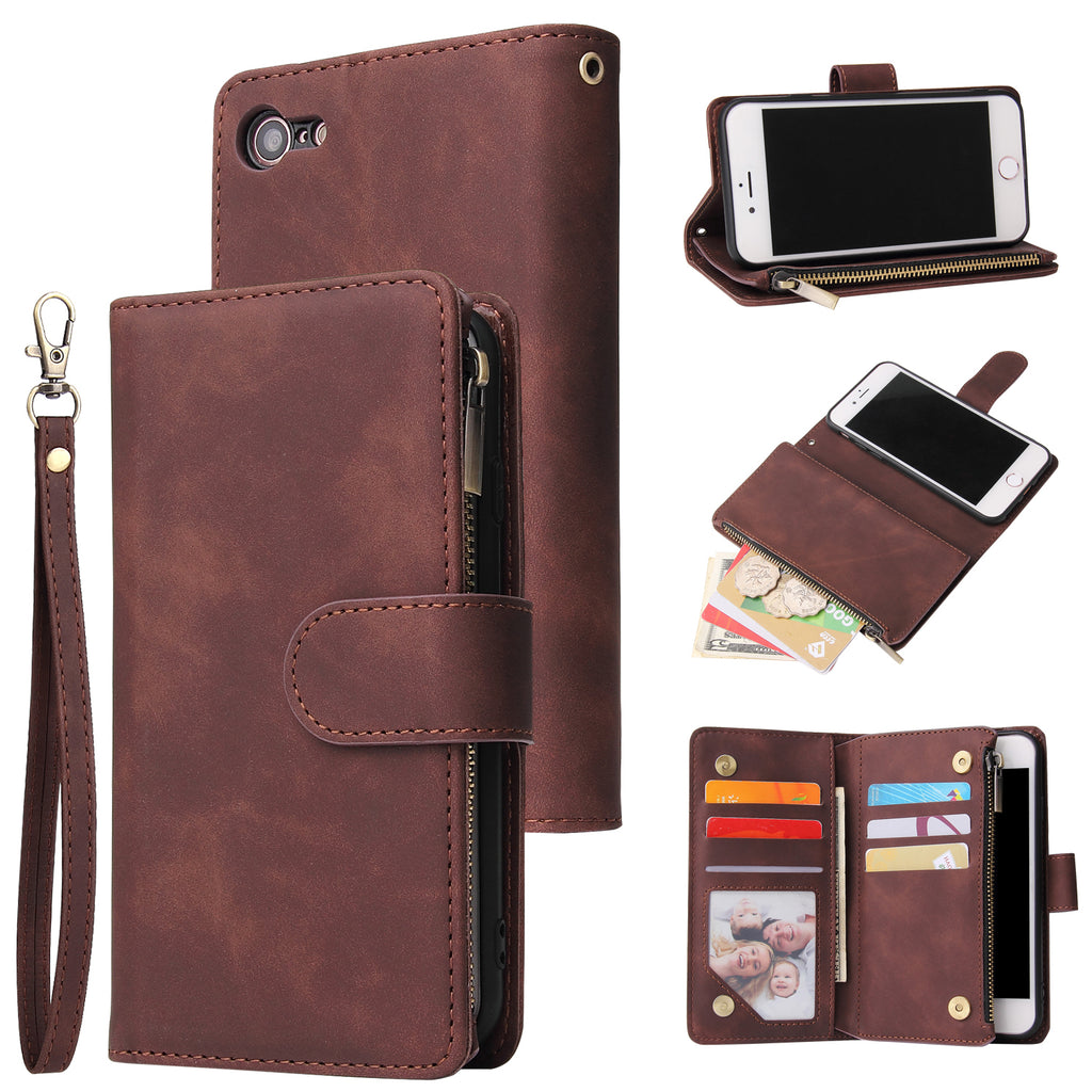For iPhone 6 / 6S iPhone 6 plus / 6S plus iPhone 7 / 8 iPhone 7 plus / 8 plus Smart Phone Cover Coin Pocket with Cards Bracket Zipper Phone PU Leather Case Phone Cover iPhone 7 / 8