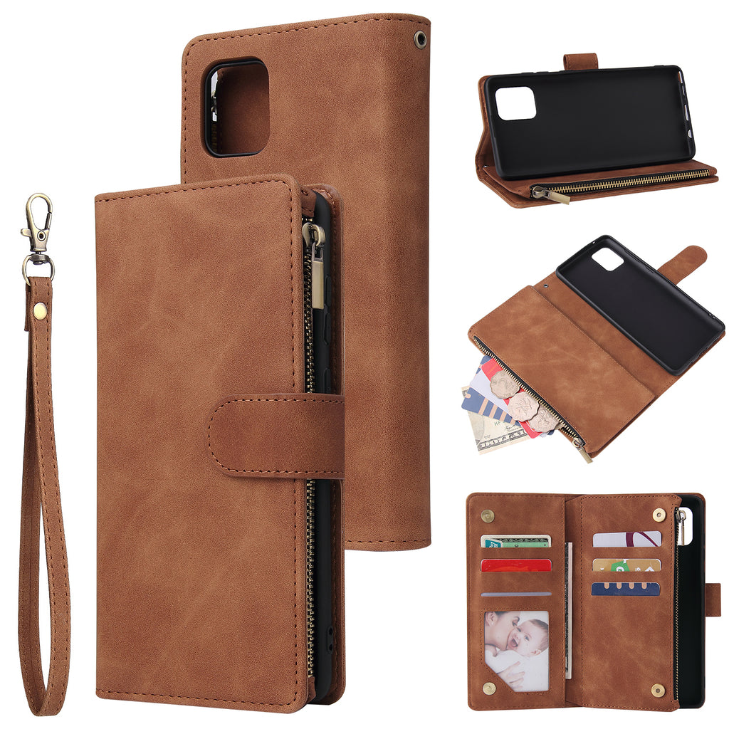 For Samsung NOTE 10 Lite Case Smartphone Shell Wallet Design Zipper Closure Overall Protection Cellphone Cover 4 brown