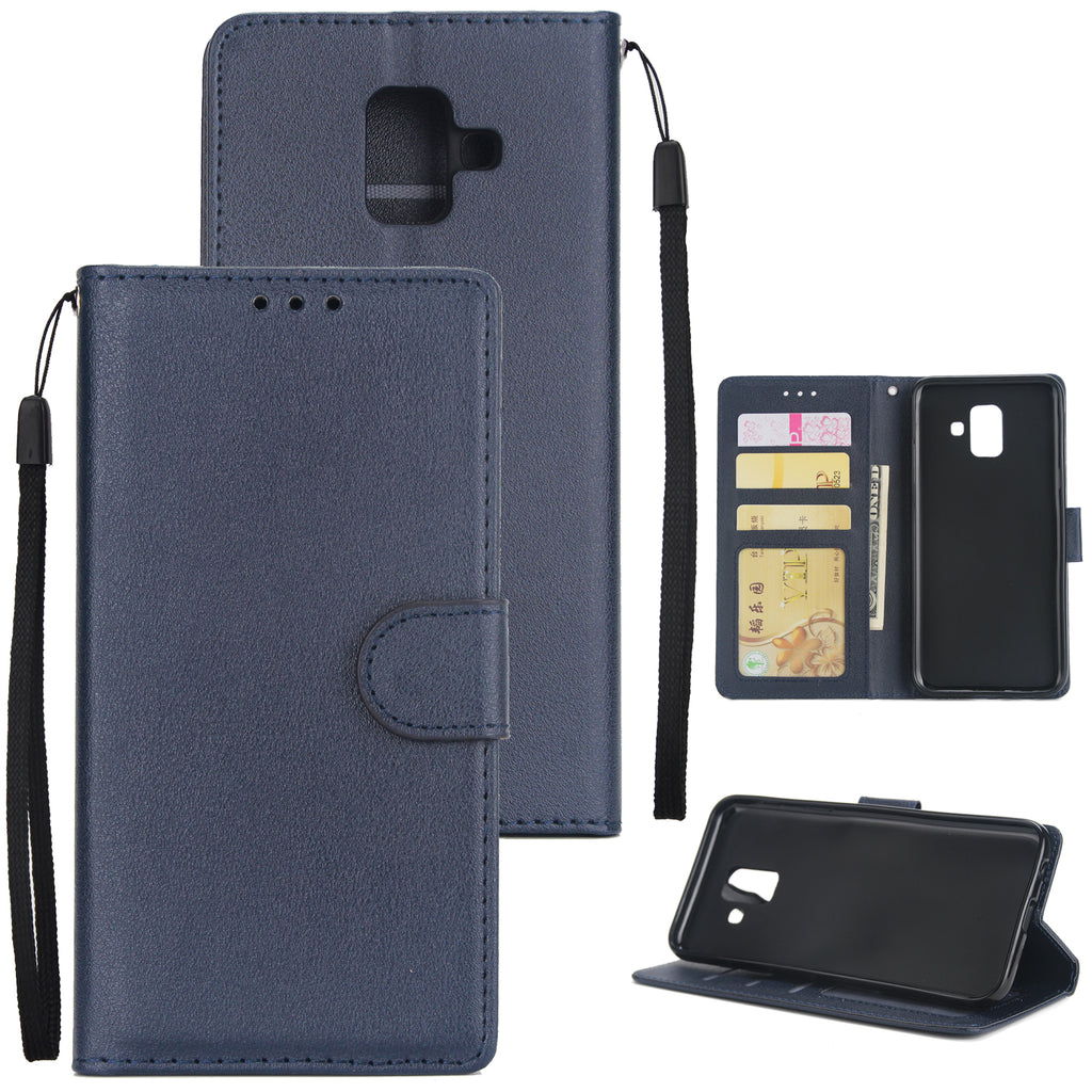 For Samsung J6 plus Flip-type Leather Protective Phone Case with 3 Card Position Buckle Design Phone Cover blue