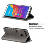 For HUAWEI Honor 7C-Enjoy 8-Y7 2018-Y7 Pro 2018 Denim Pattern Solid Color Flip Wallet PU Leather Protective Phone Case with Buckle & Bracket gray