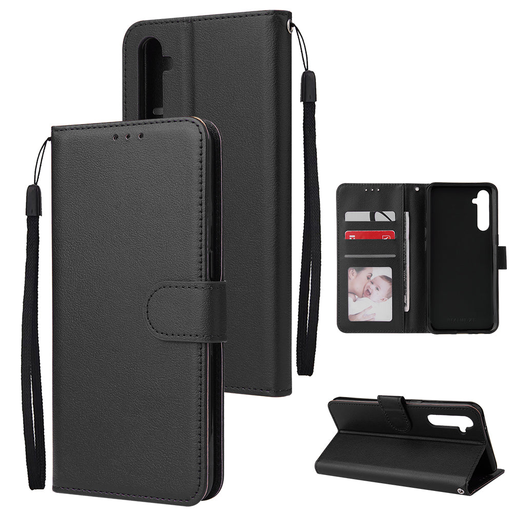 For OPPO A8 / A31/Realme XT / X2 Mobile Phone Case PU Buckle Closure Wallet Design Cards Slots All-round Protection Phone Cover black