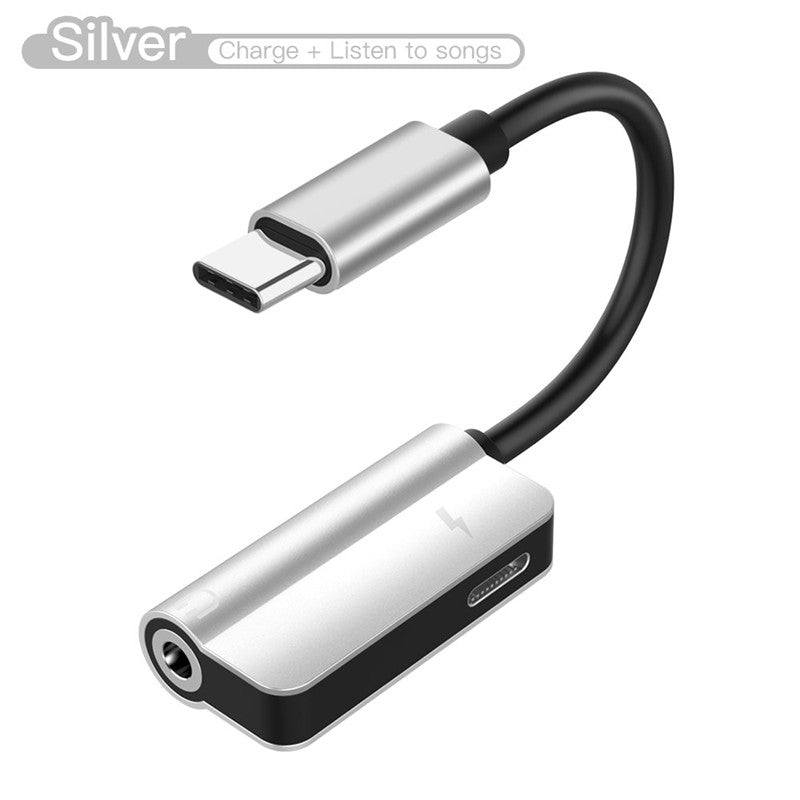 USB C Cable 2 in 1 Type-C 3.5mm Jack Audio Converter Headphone Adapter Cable for Huawei mate 10 P20 pro Xiaomi Mi 6 8 Silver