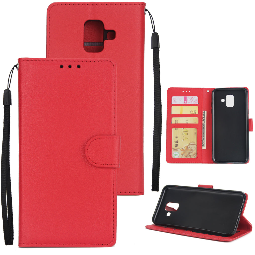 For Samsung J6 plus Flip-type Leather Protective Phone Case with 3 Card Position Buckle Design Phone Cover red