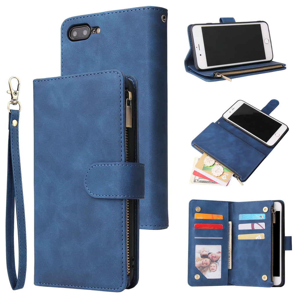 For iPhone 6 / 6S iPhone 6 plus / 6S plus iPhone 7 / 8 iPhone 7 plus / 8 plus Smart Phone Cover Coin Pocket with Cards Bracket Zipper Phone PU Leather Case Phone Cover iPhone 7 plus / 8 plus