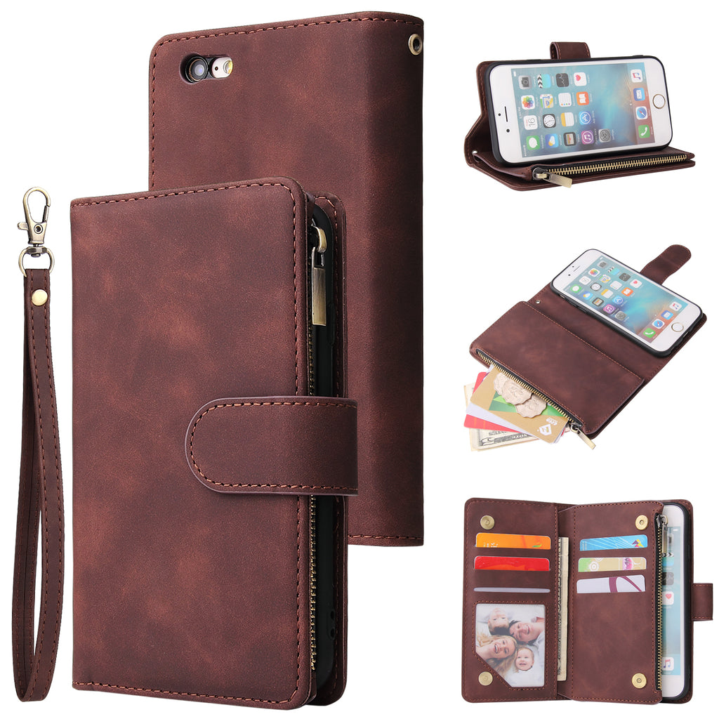 For iPhone 6 / 6S iPhone 6 plus / 6S plus iPhone 7 / 8 iPhone 7 plus / 8 plus Smart Phone Cover Coin Pocket with Cards Bracket Zipper Phone PU Leather Case Phone Cover iPhone 6 / 6S