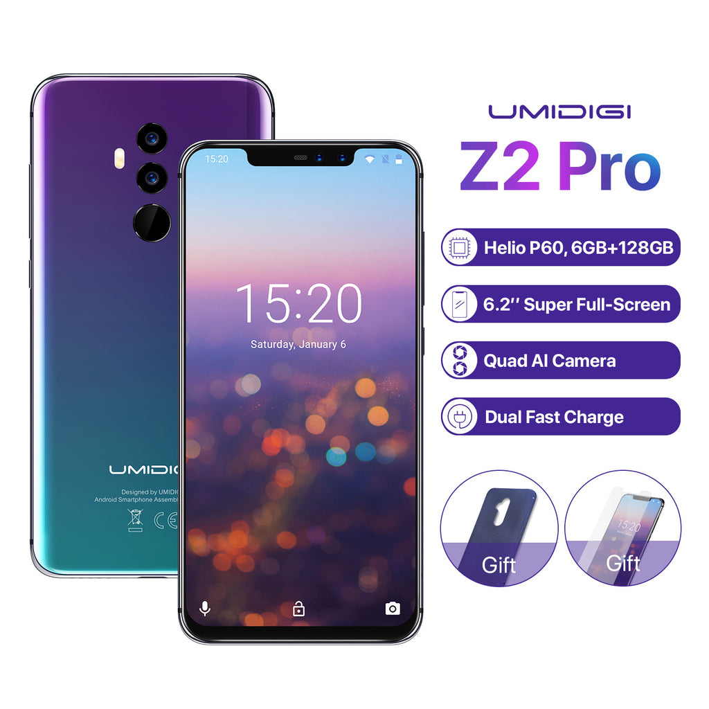 UMIDIGI Z2 Pro 6.2 Inch Smartphone Android 8.1 6GB RAM Helio P60 16MP Quad Lens 4G LTE Mobile(Aurora)