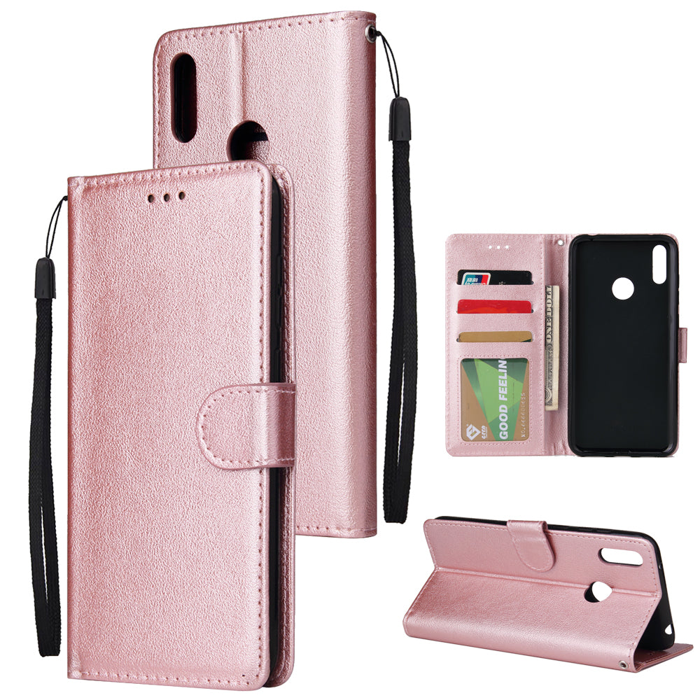 For HUAWEI Enjoy 9/ Y7 2019 /Y7 PRO 2019/Y7 PRIME 2019 Flip-type Leather Protective Phone Case with 3 Card Position Buckle Design Phone Cover Rose gold