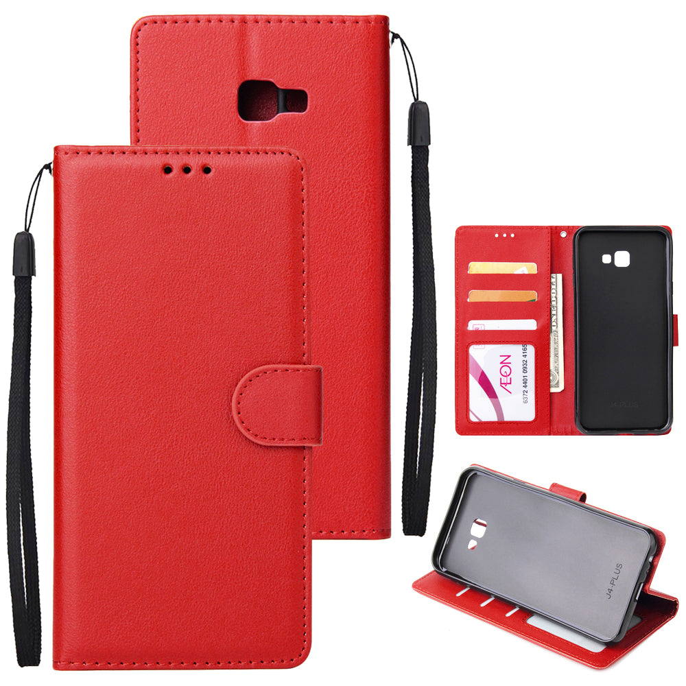 For Samsung J4 plus Flip-type Leather Protective Phone Case with 3 Card Position Buckle Design Phone Cover red