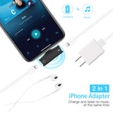 Dual Port Adapter Splitter 2 in 1 Headphone Audio Charge Dongle for iPhone XS, XS Max, XR, X, 8/8 Plus, 7/7 Plus black