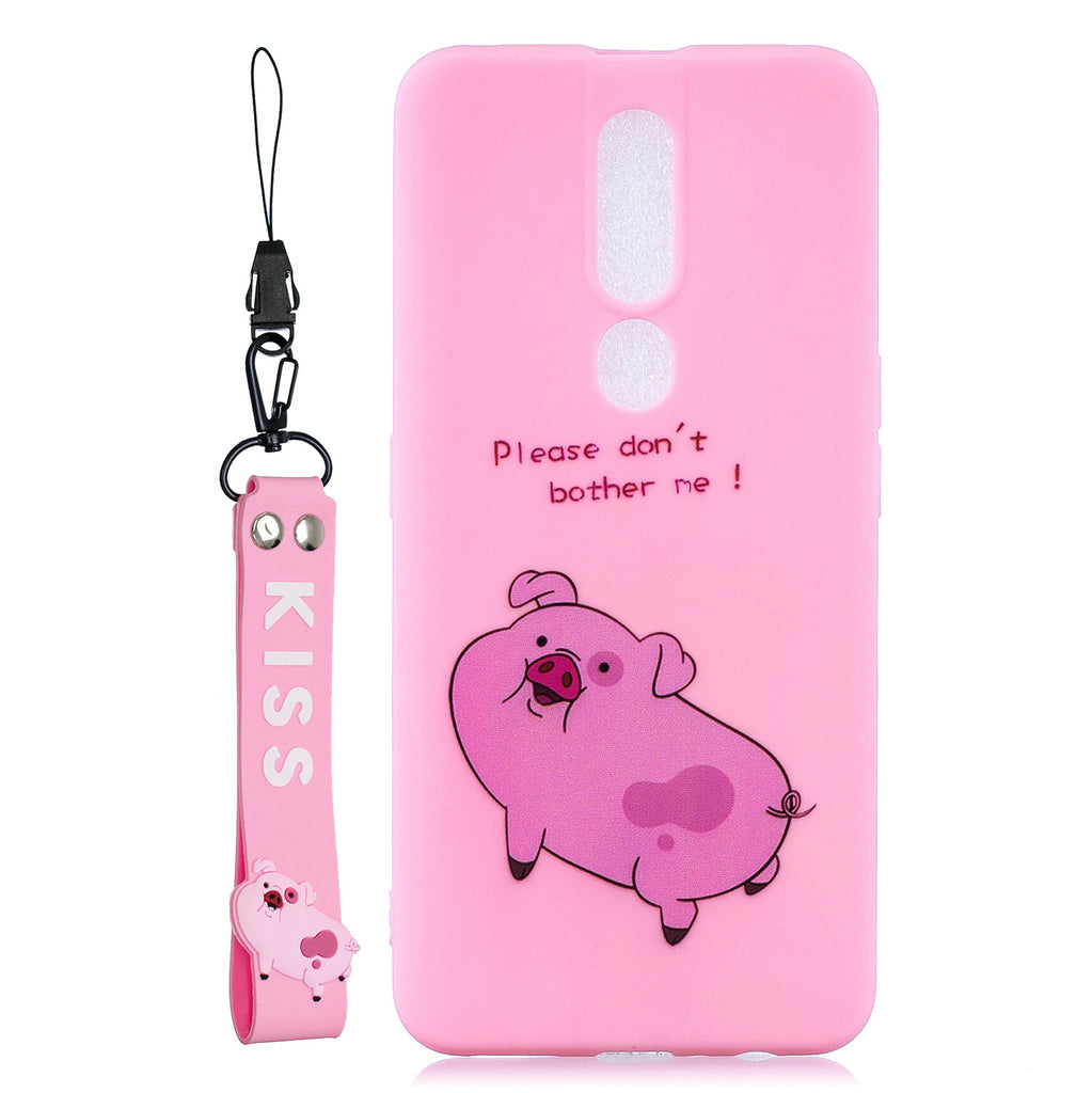 For OPPO F11 PRO Cartoon Lovely Coloured Painted Soft TPU Back Cover Non-slip Shockproof Full Protective Case with Lanyard Rose red