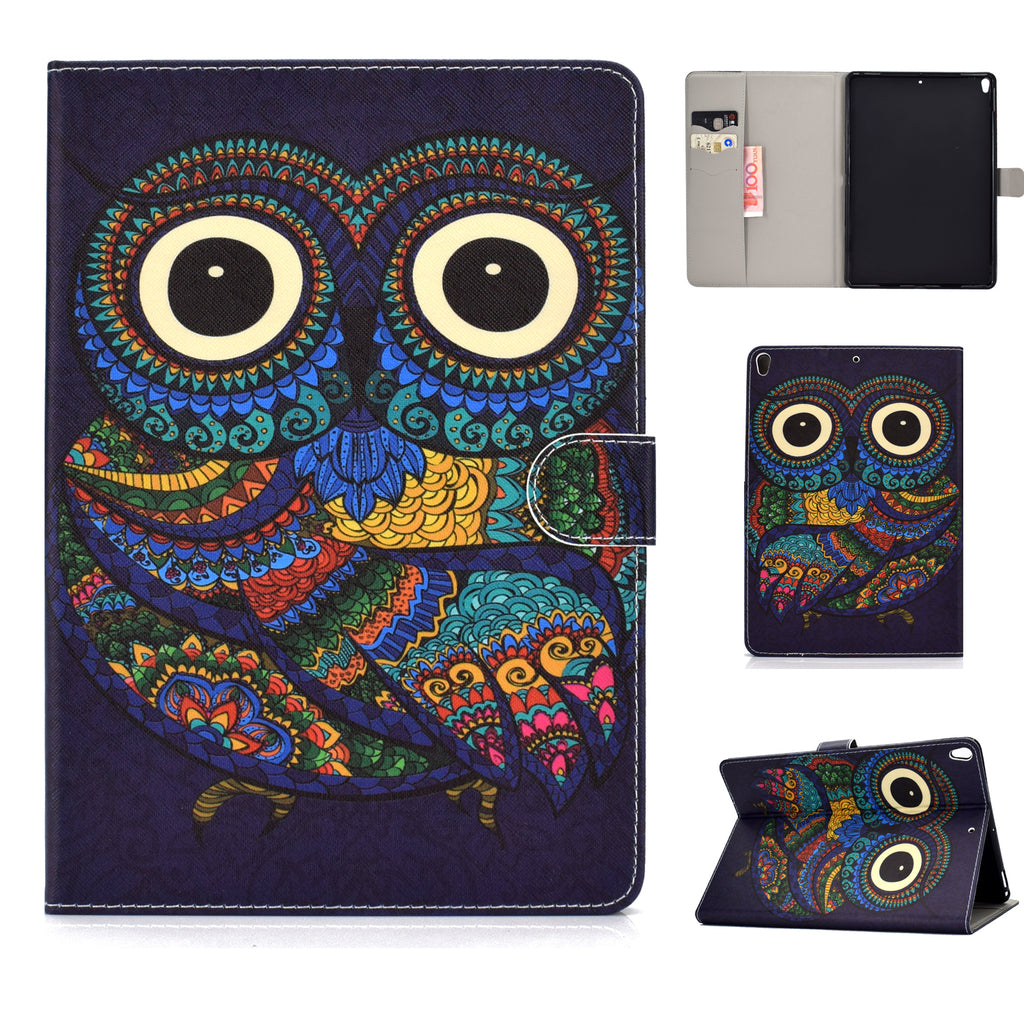 For iPad 10.5 2017/iPad 10.2 2019 Laptop Protective Case Color Painted Smart Stay PU Cover with Front Snap owl