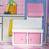 Large Children's Wooden Dollhouse Kid House Play Pink with Furniture **