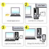 Cassette Tape-to-MP3 Converter - Plug and Play, Win + Mac Compatible, Auto Reverse, Audacity Audio Software