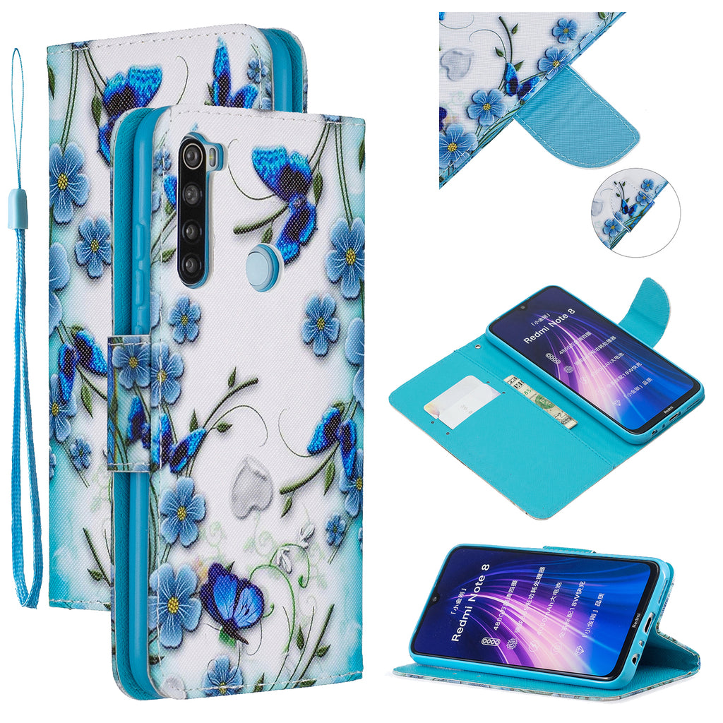 For Redmi Note 8/8 Pro Cellphone Cover Stand Function Wallet Design PU Leather Smartphone Shell Elegant Pattern Printed Magic butterfly
