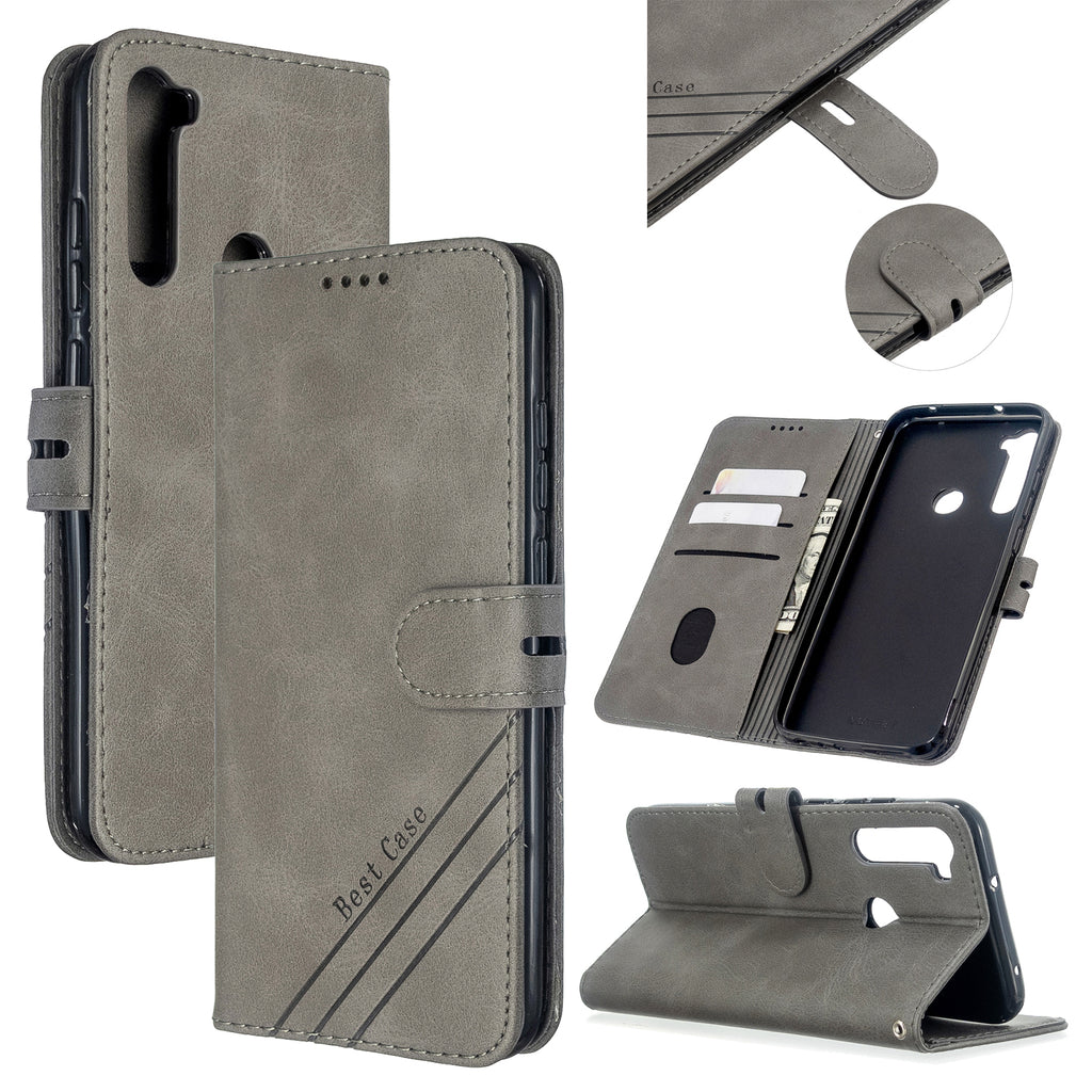 For Redmi Note 8T/Redmi 8/Redmi 8A Case Soft Leather Cover with Denim Texture Precise Cutouts Wallet Design Buckle Closure Smartphone Shell gray