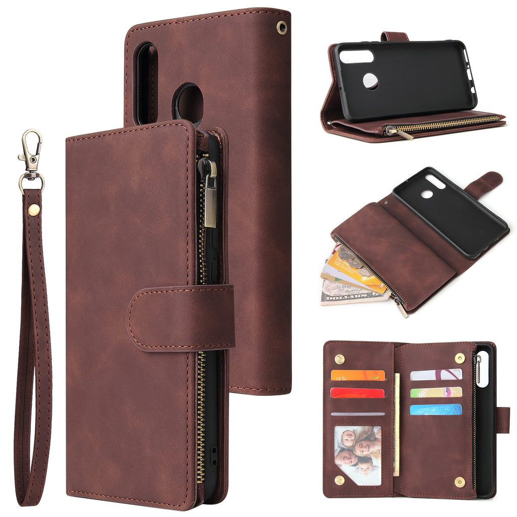 For HUAWEI P30 HUAWEI P30 lite HUAWEI P30 pro Multi-card Bracket Coin Wallet Zipper Mobile Phone PU Leather Phone Case 3 brown