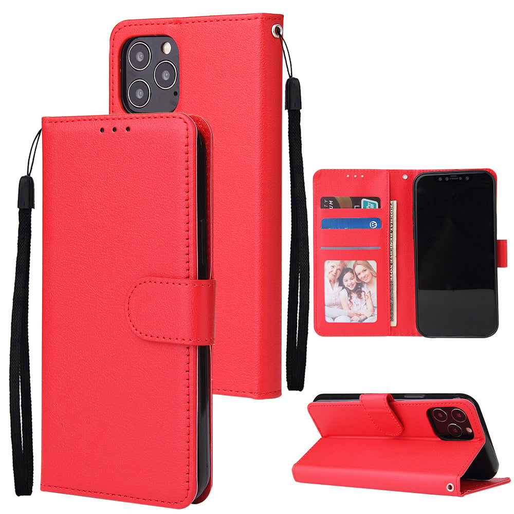 For Iphone 12 5.4 inch/6.1 inch/ 6.7 inch PU Leather Three-card Photo Frame Front Buckle Mobile Phone shell red