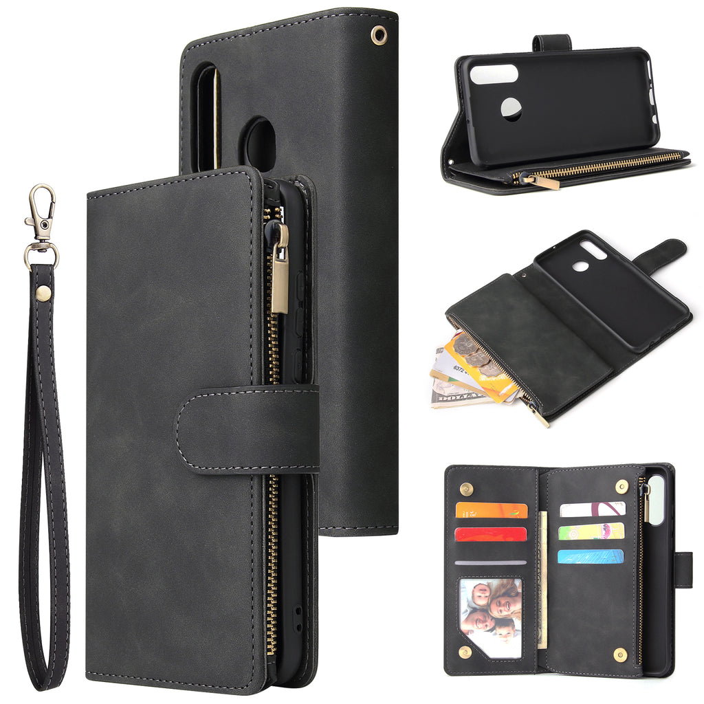 For HUAWEI P30 HUAWEI P30 lite HUAWEI P30 pro Multi-card Bracket Coin Wallet Zipper Mobile Phone PU Leather Phone Case 1 black