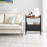 Wood Color Two-Layer Trapezoidal Belt Oxford PVC Waterproof Cloth Book Bag Wrought Iron Side Table