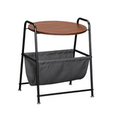 Wood Color Two-Layer Trapezoidal Belt Oxford PVC Waterproof Cloth Book Bag Wrought Iron Side Table