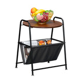 Wood Color Two-Layer Trapezoidal Belt Oxford PVC Waterproof Cloth Book Bag Wrought Iron Side Table