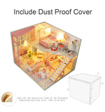 Dollhouse Miniatures Kit with Furniture LED Lights Dust Proof Miniature Wooden Model