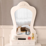 Vanity Set, Makeup Vanity Table with Irregular Single Mirror, 3 Drawers and Cushioned Stool