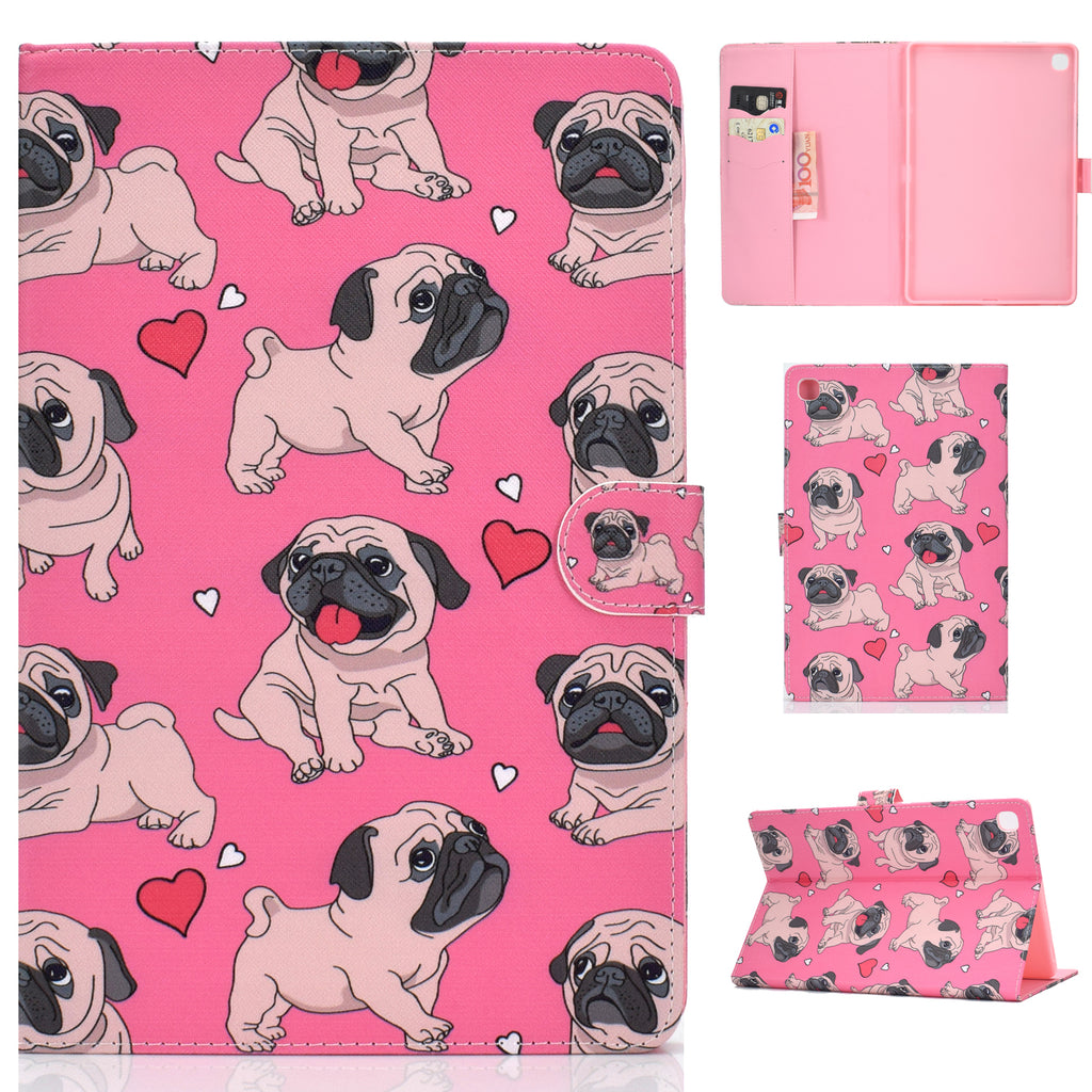 For Samsung T510/T515 Laptop Protective Case with Front Snap Cute Cartoon Color Painted Smart Stay PU Cover Caring dog