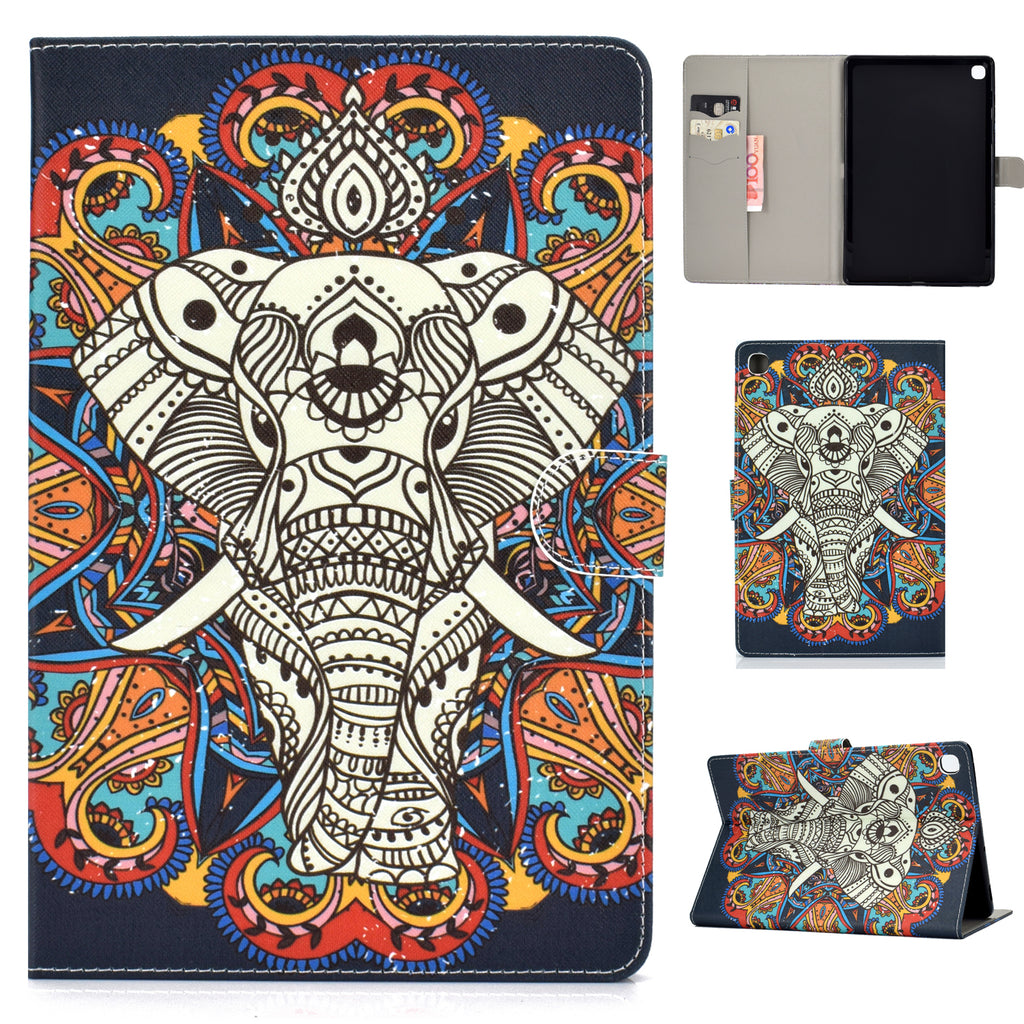 For Samsung T510/T515 Laptop Protective Case with Front Snap Cute Cartoon Color Painted Smart Stay PU Cover Fun elephant