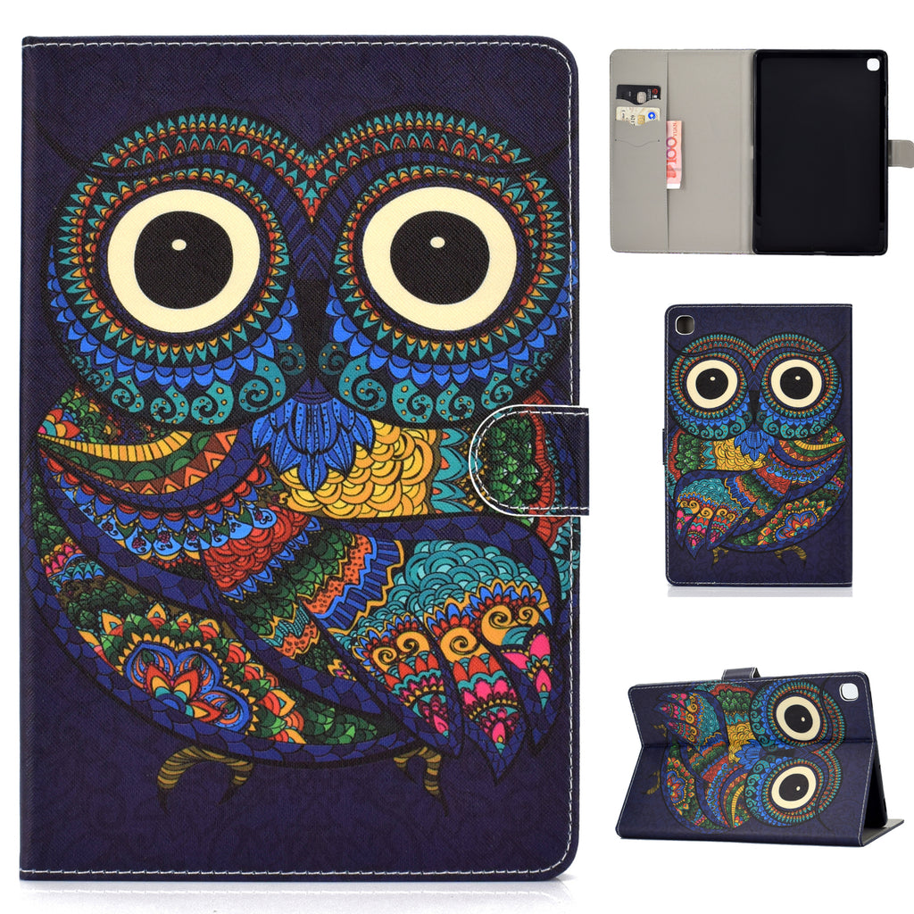 For Samsung T510/T515 Laptop Protective Case with Front Snap Cute Cartoon Color Painted Smart Stay PU Cover owl