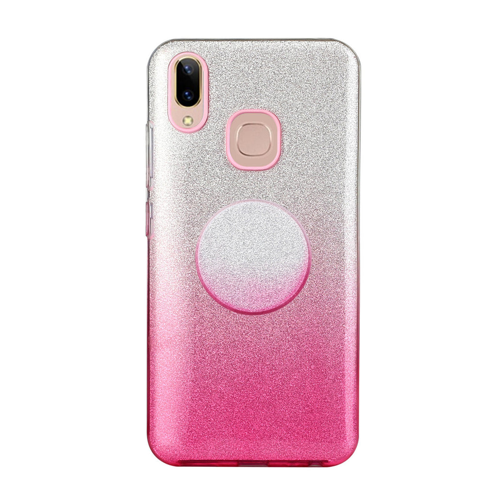 For VIVO Y91/Y93/Y95 with hole/V17/S1 Pro/Y95 Phone Case Gradient Color Glitter Powder Phone Cover with Airbag Bracket Pink