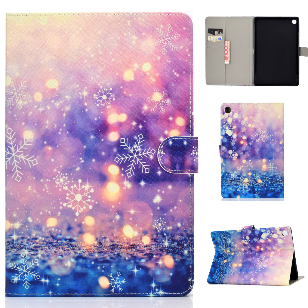For Samsung T510/T515 Laptop Protective Case with Front Snap Cute Cartoon Color Painted Smart Stay PU Cover Purple quicksand