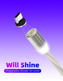 Three Colors Lighting Streamer Magnetic Suction Data Cable 360 Degree Magnetic Suction Data Line Android + typeC + Apple connector 3 in 1