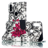 For ASUS ZENFONE MAX Pro M1/ZB601KL/ZB602KL 3D Coloured Painted PU Magnetic Clasp Phone Case with Card Slots Bracket Lanyard Lace flower