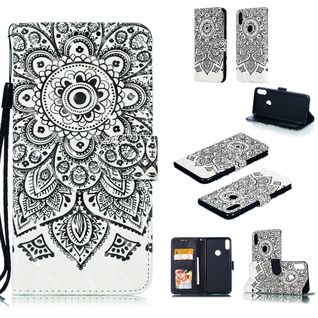 For ASUS ZENFONE MAX Pro M1/ZB601KL/ZB602KL 3D Coloured Painted PU Magnetic Clasp Phone Case with Card Slots Bracket Lanyard Mandala